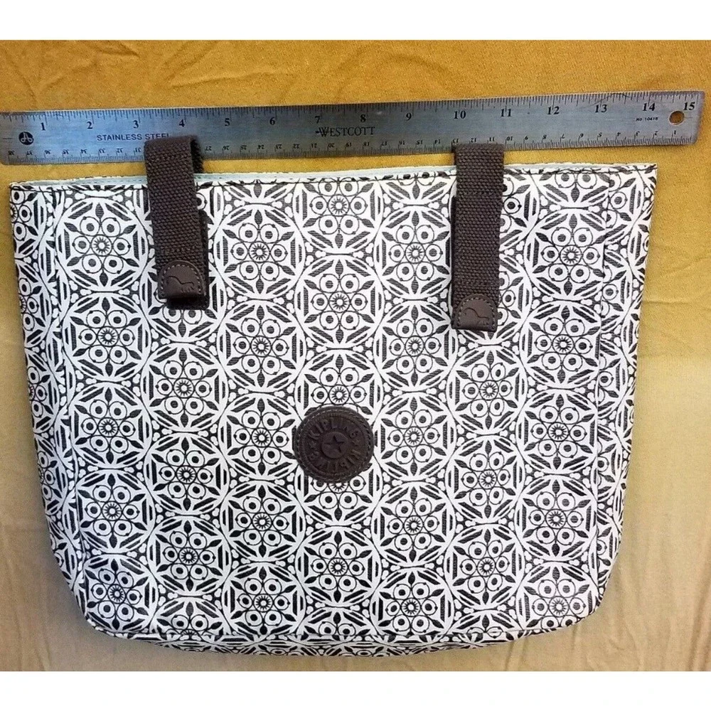 KIPLING Padded‎ Nylon Geometric Laptop Sleeve Case Brown Cream Preown